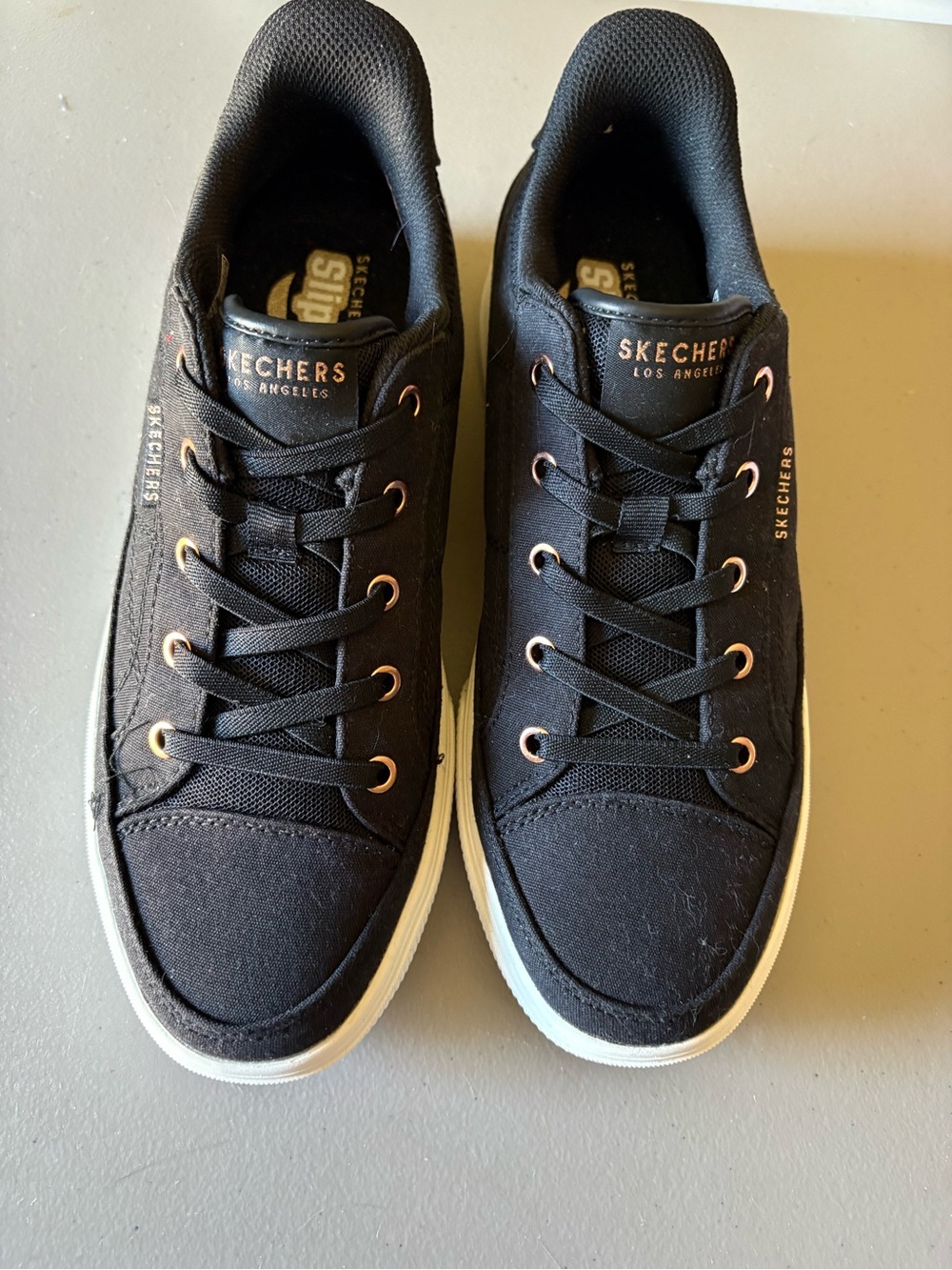 Skechers Black Canvas Sneakers with Rose Gold Eyelets